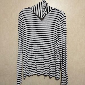 Aerie Blue White Striped Real Soft Ribbed Turtleneck Top